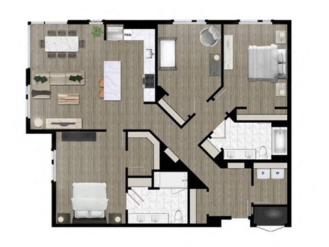 Floor plan for 3 beds, 2 baths, 1591 sqft